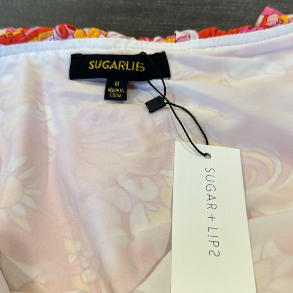 NWT Mellow Groove One Shoulder Ruffle Crop Top Floral Pink Size M - Picture 10 of 11